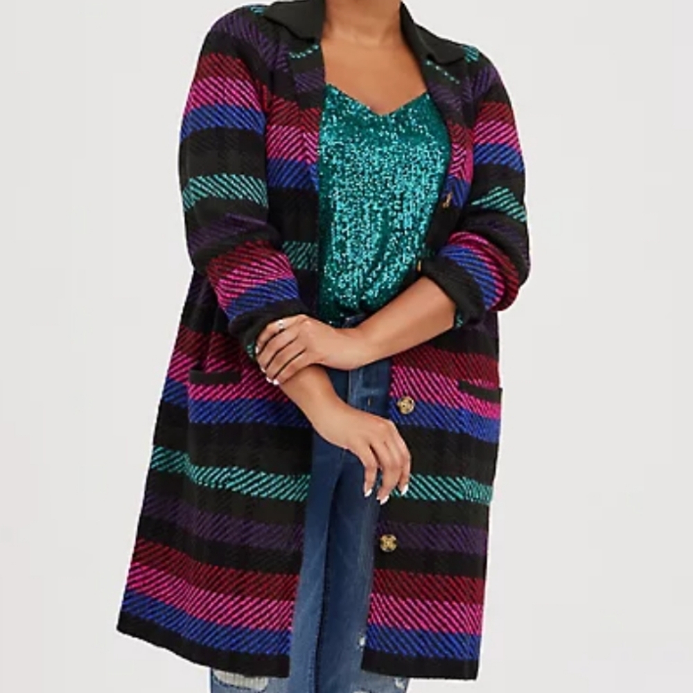 Torrid Plus Size Multicolor Plaid Notched Collar Coatigan Size 2X